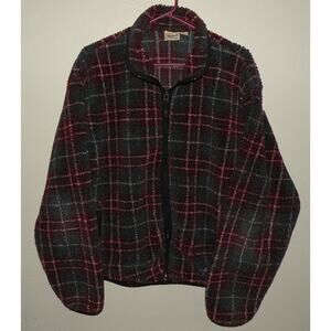 Vtg 90’s Woolrich Men’s Large Full Zip Deep Pile Fleece Jacket Red/Gray Made USA